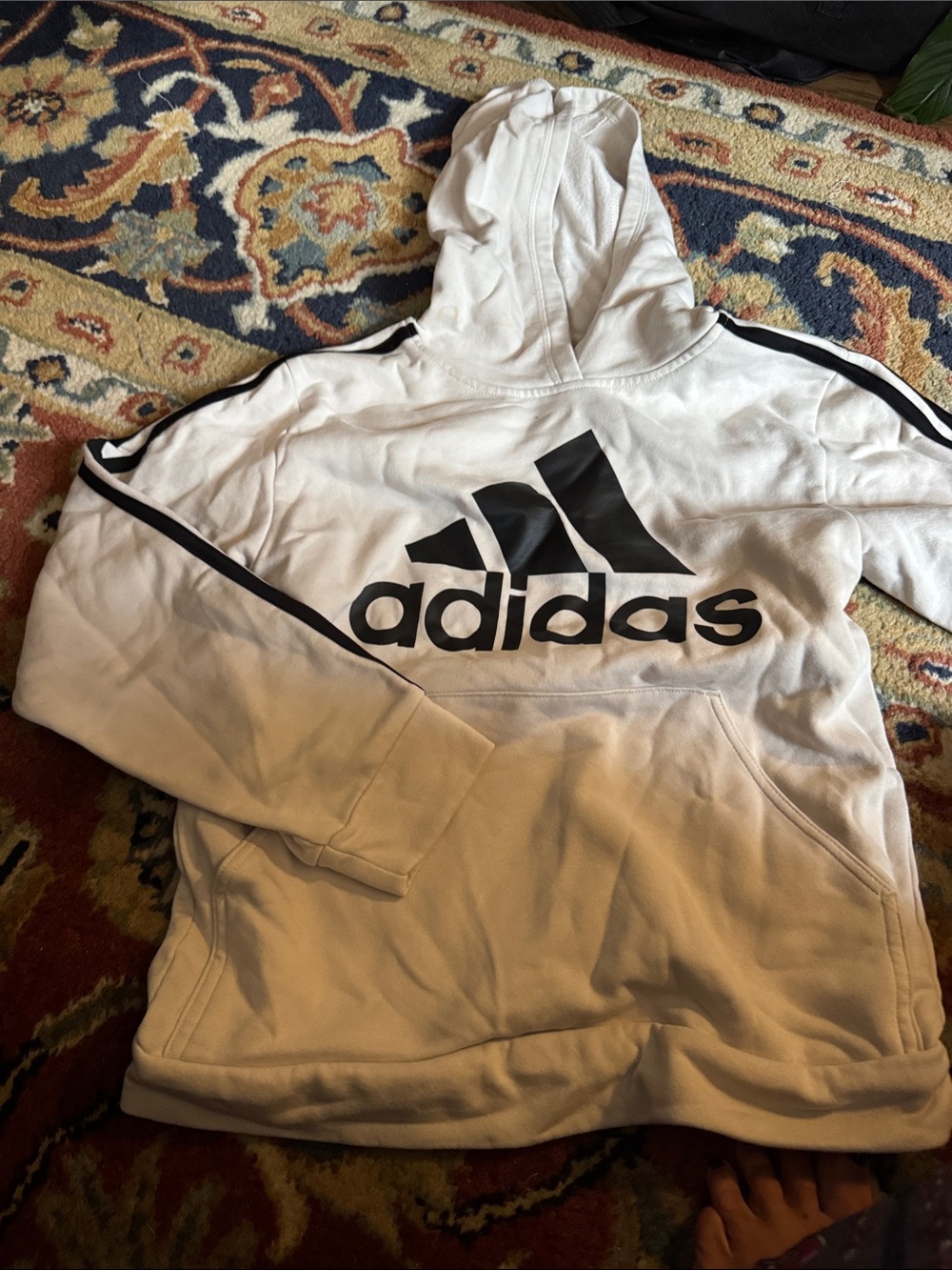 adidas light tan Hoodie with Black Logo and Stripes